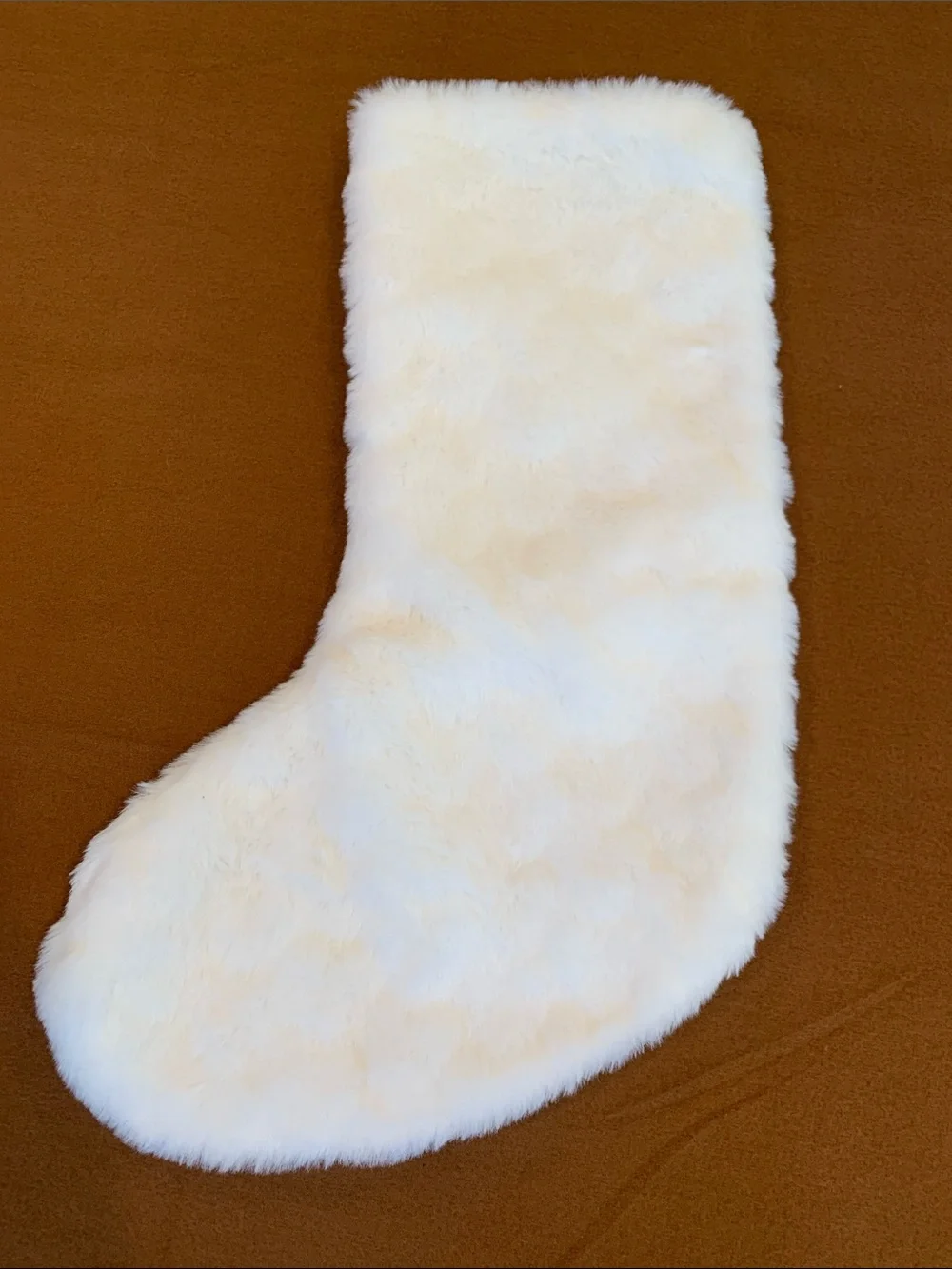 Plush Off White Faux Fur Christmas Stocking with Hearts Heart Pattern